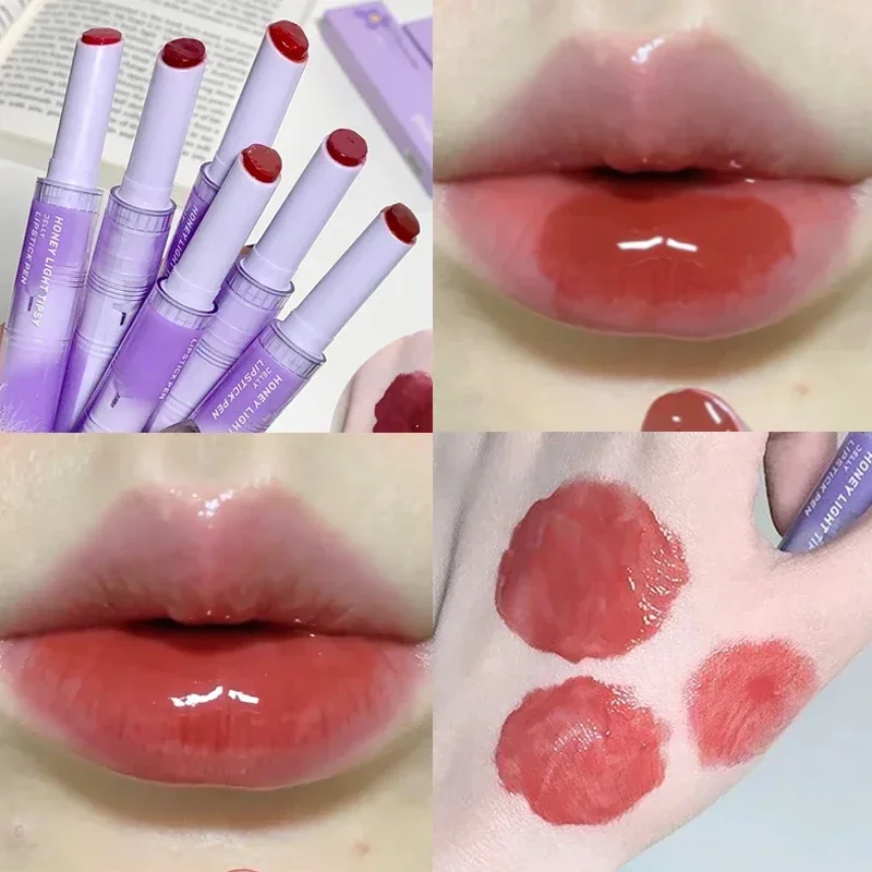 Cherry Red Jelly Lipstick Pen Mirror Water Solid Lip Gloss Lasting Moisturising Lip Glaze Waterproof Non-sticky Korean Cosmetics