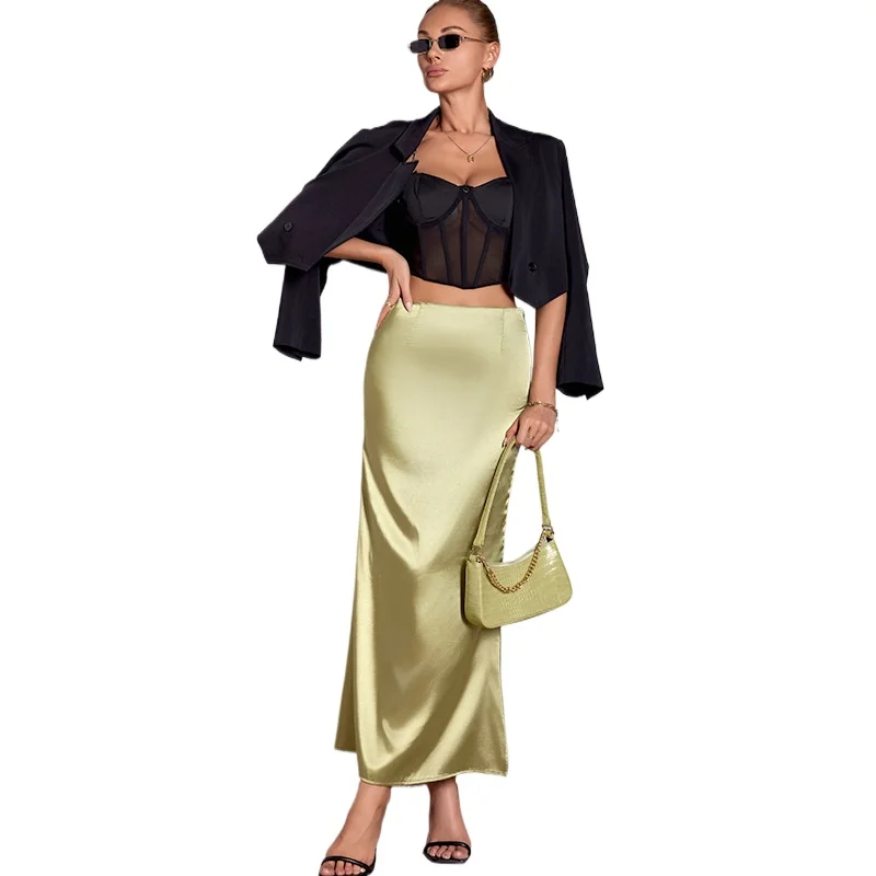 2025 Spring and Summer New Simulated Silk Skirt,  Women's Cross-border Fishtail Satin Hip Skirt