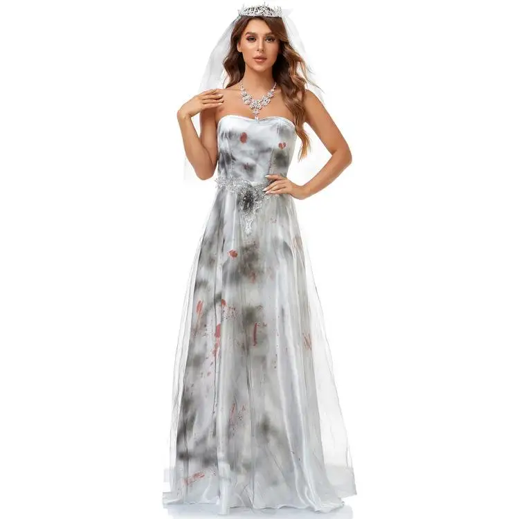 

White Ghost Bride Long Dr loween Costume New Art Photoaphy Dry Decosition Mummy Women's Traditional Chinese Costume
