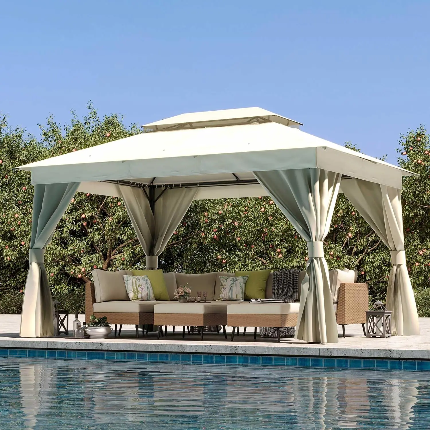 

Gazebo 8.2x11.5ft Heavy Duty Patio Gazebo with Expansion Bolts Party Canopy Tent with Double Roofs Mosquito Nettings and Privacy