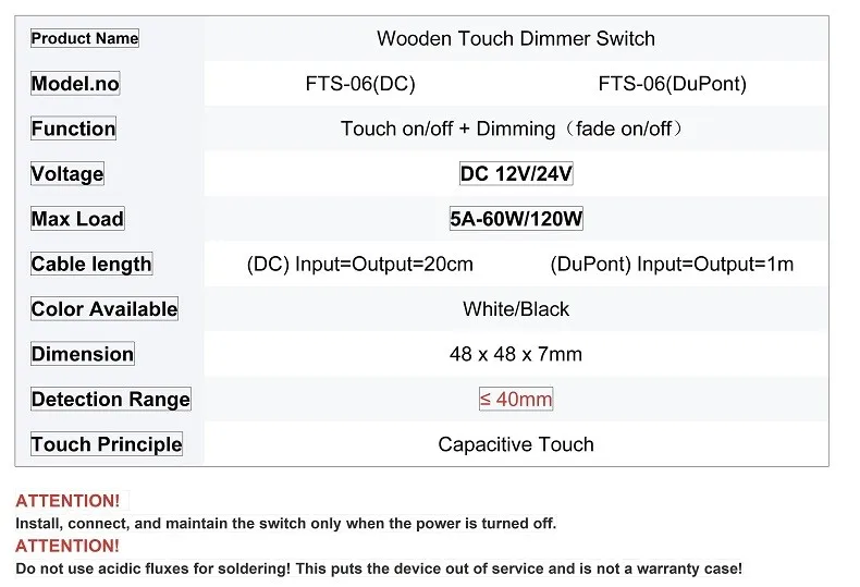 DC12V 24V Holzpaneel LED Touch-Sensor Dimmer-Schalter 5A 60W Verdeckter Oberflächenschalter für LED-Lichtstreifen Touch-Schalter – Detail 2