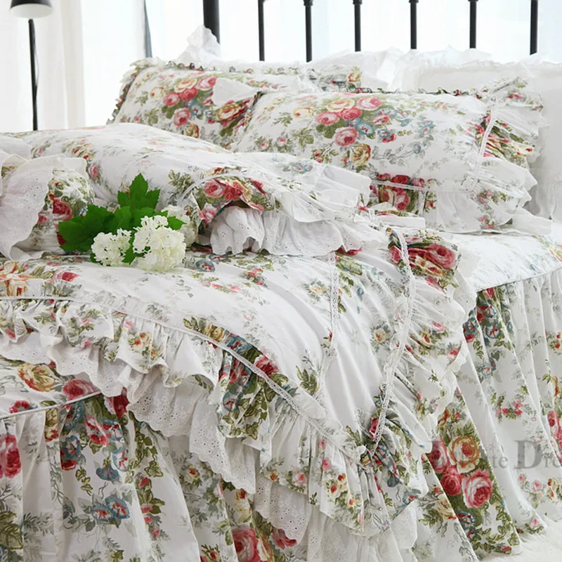 Bedding Set Luxury Large Lace Ruffle Duvet Cover Set Home Bed Set Bedding Garden Pastoral Bed Linen Julliette Dream Bed Set