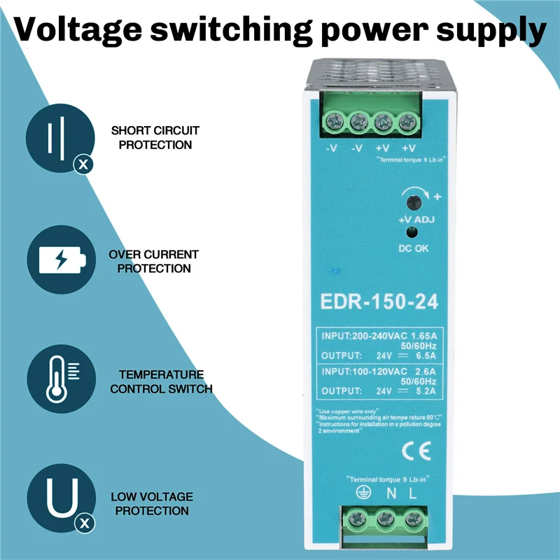 

A21I-EDR-150W-24V 24V 150W Источник питания на DIN-рейку AC-DC Драйвер Регулятор напряжения Источник питания 100V-240V