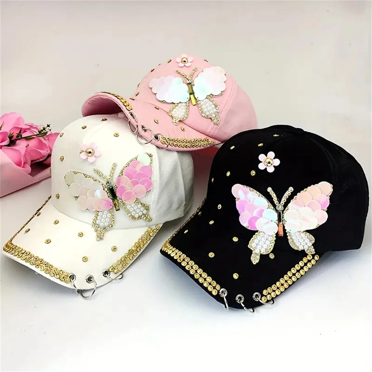 New Ladies Sun Visor Hat Pearl Bow breathable mesh hat baseball cap fashion tie-in diamond cap