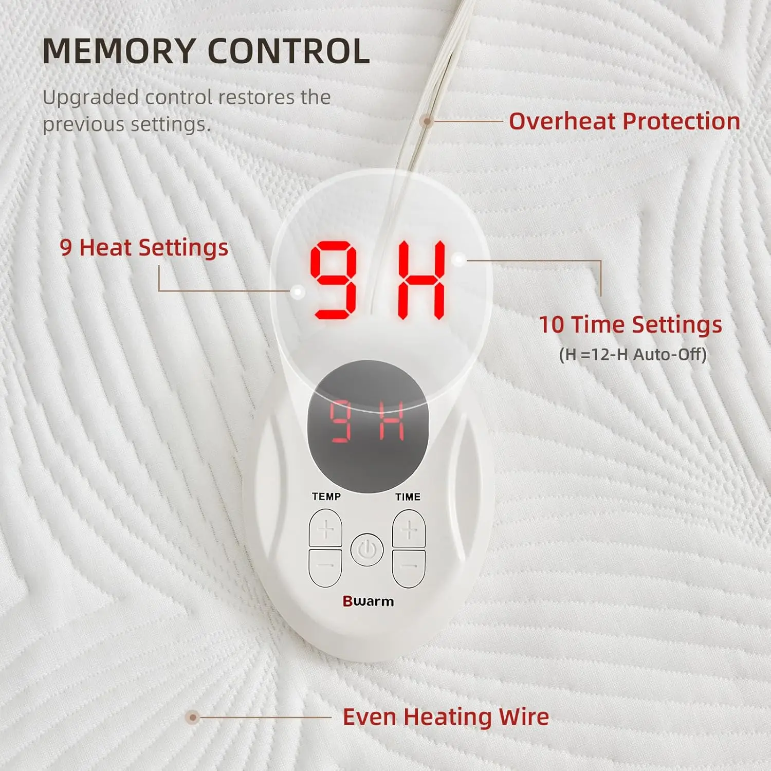 

Bwarm Heated Mattress Pad Etl Certified Flower Bed Warmer With 9 Heat Settings, 1-12 Hours Auto Off Deep Pocket, Machine