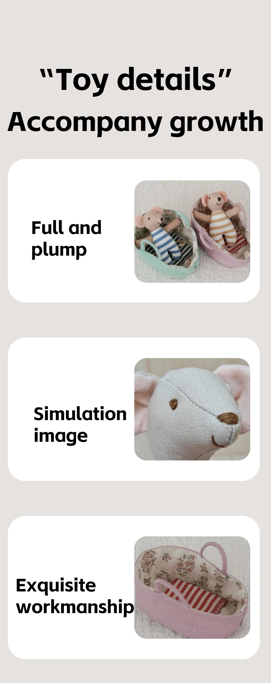 1 Stück Plüsch-Maus Puppe Spielzeug Weiches Stofftier für Kinder Urlaubsgeschenk Geburtstagsgeschenk Zimmerdekoration Rollenspiel – Detail 6