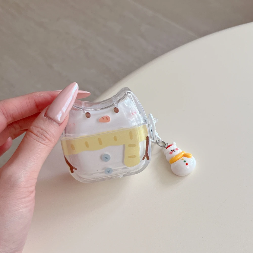 

Fashion Cat Kitty Pattern Wireless Bluetooth Cases For AirPods1 2 AirPods pro 3 4 And pro Headphone Covers With Snowman Keychain