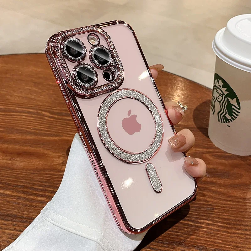 New Crystal Diamond Clear Case For iPhone 16 15 11 12 13 14 Pro Max Plus Bling Sparkly Magsafe Magnetic Wireless Charging Cover