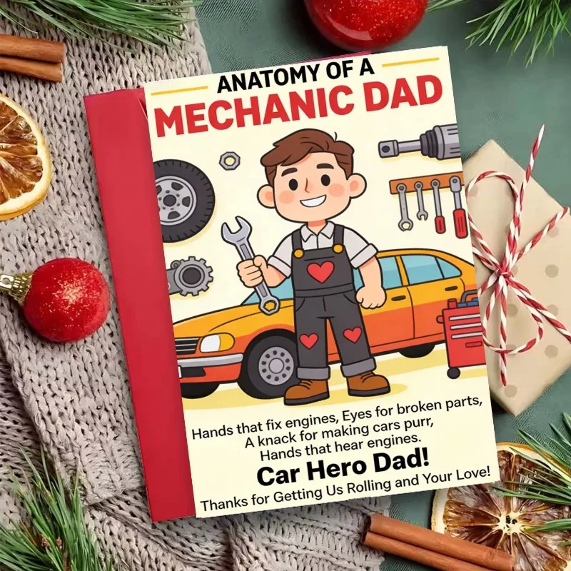 Mechanic Dad Car Hero Greeting Card Tool Cartoon Pattern Father's Day Thanks Gift Suitable for Valentine's Day Mother's Day Father's Day Birthday Greeting Card Beautiful Card