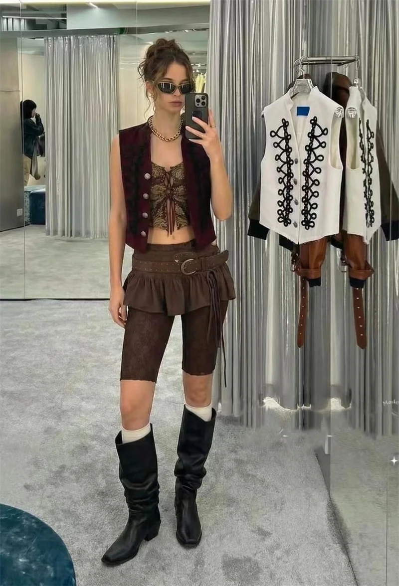 Guobioziy Women's Vest 2026 Summer New Solid Color Sleeveless Vest Jacket with Rope Knot Decoration Napoleon Knight Style Trendy