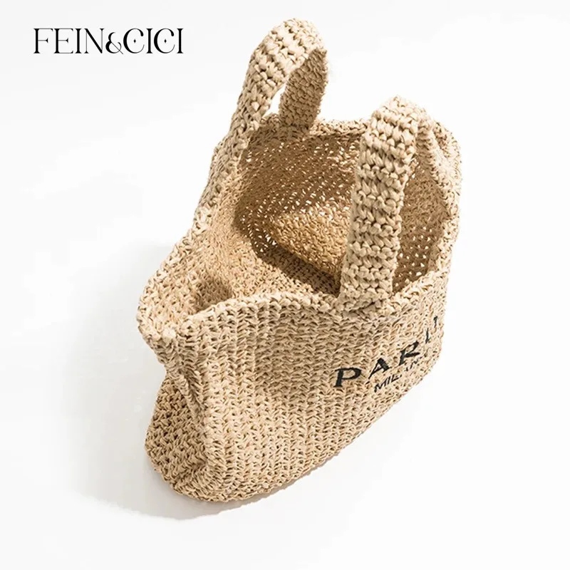 

Raffia Crochet Bucket straw tote bag women handmade large capacity summer beach woven handbag black natrual 2023 new