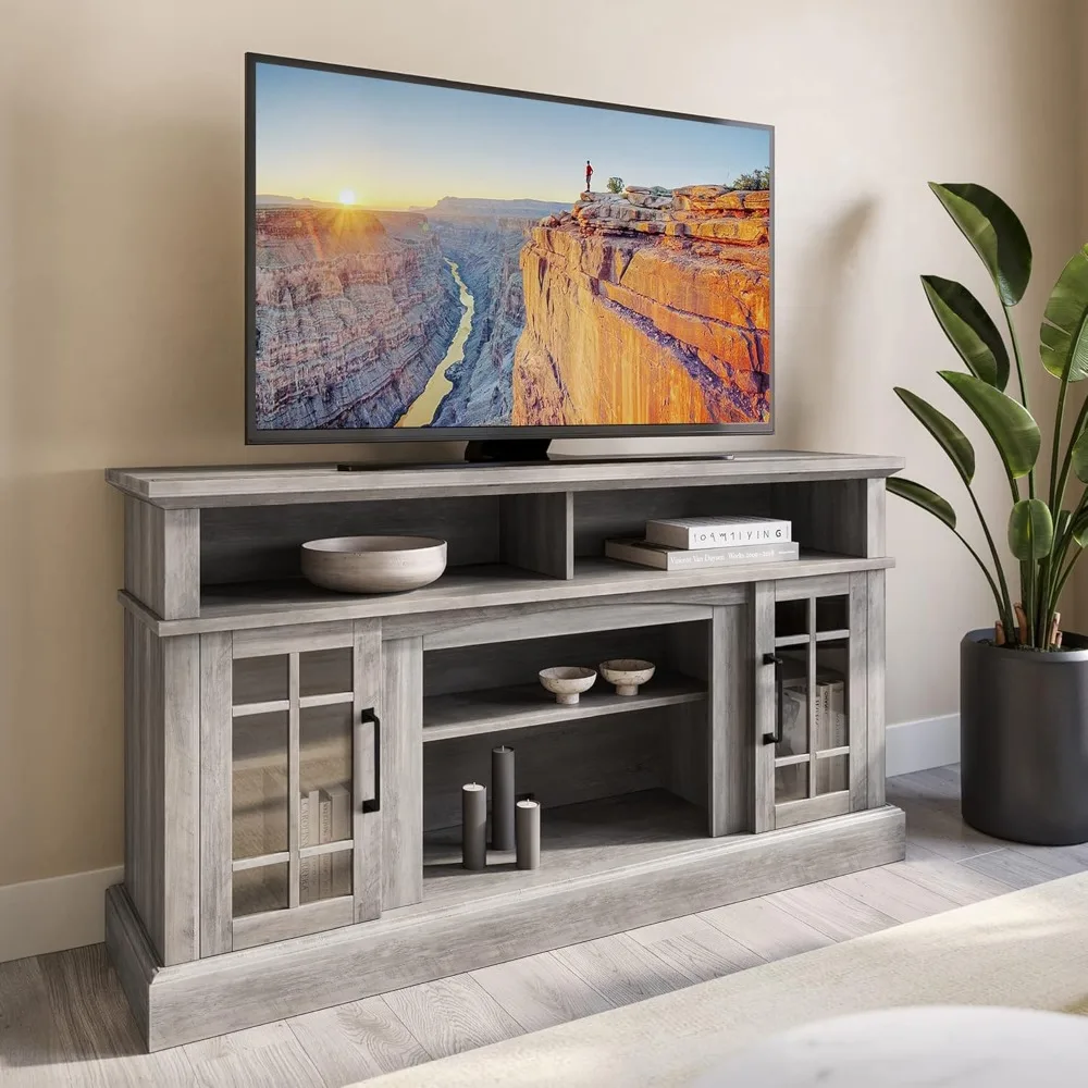 Traditional 58 Inch Rustic Wood TV Stand & Media Entertainment Center Console Table for TVs up to 65 Inches with Open Storage