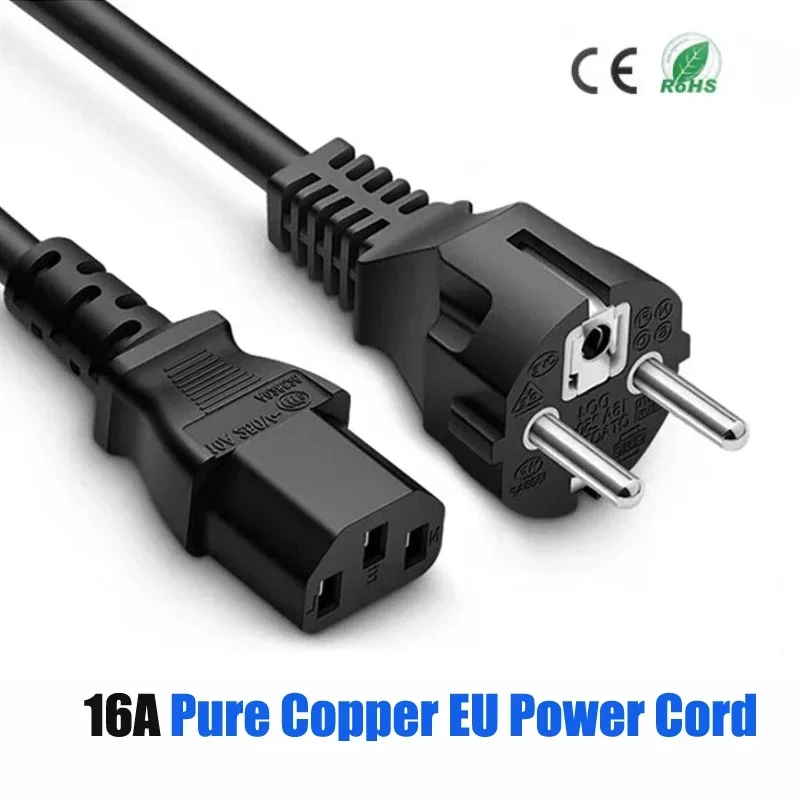 3Pin Pure Copper EU AC Power Plug Cable 16A 0.75/1.0/1.5 Square European Standard Tail Power Cord for Rice Cooker CE Certified