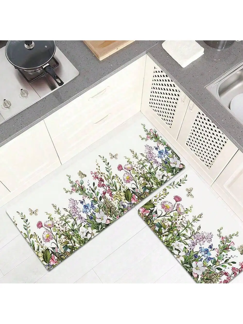 1PC, floral garden print pattern bedroom living room door carpet mat, waterproof anti-slip kitchen bathroom bathroom mat