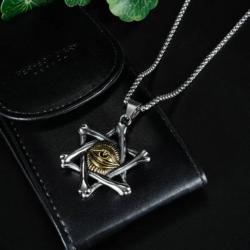 Stainless steel fashion vintage hexagram star Magic Eye pendant