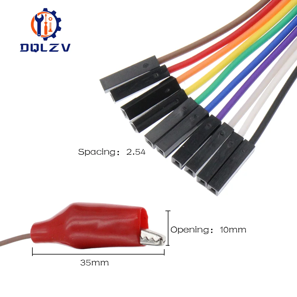 Diymore-pinza de cocodrilo a cable Dupont para Arduino Raspberry Pi, cable de 10 pines macho, cable de prueba hembra