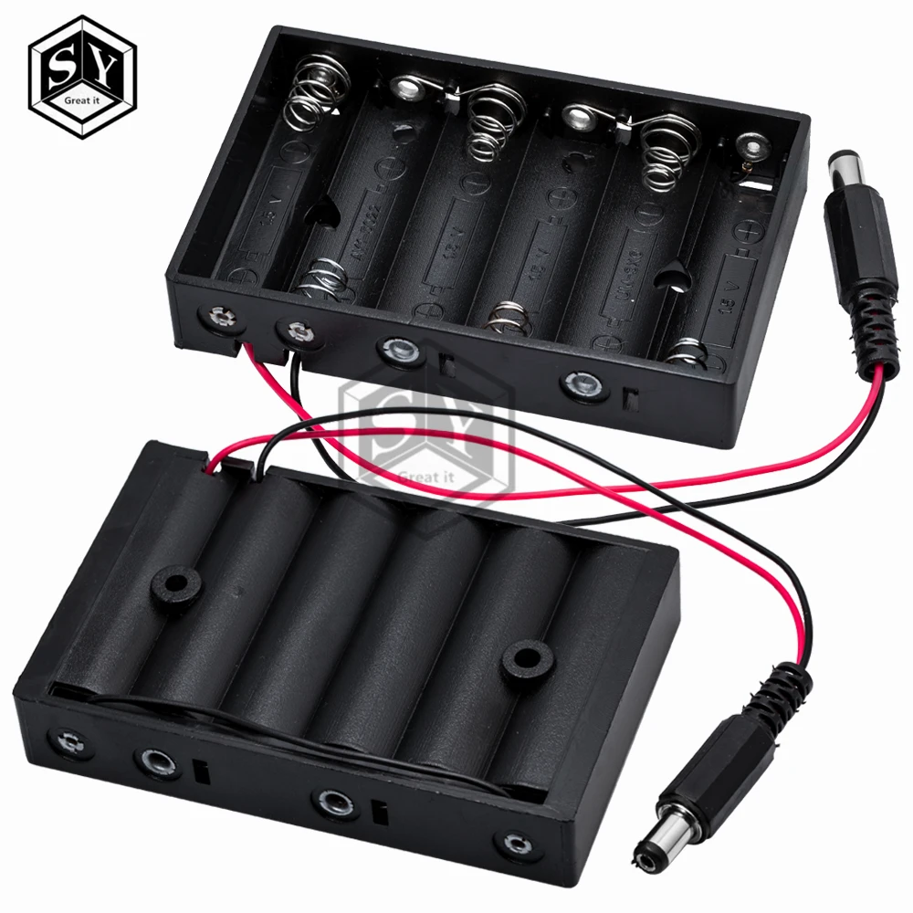 1PCS  New 6 x AA Battery Case Storage Holder With DC2.1 Power Jack  Futural Digital Hot Selling F35