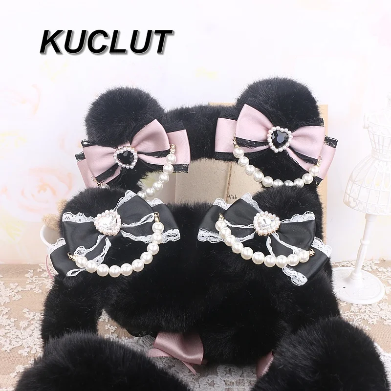 الأصلي لطيف المستوردة مقوس دانتيل آذان دافئة مطرز أفخم الأذن يفشل موضة لوليتا النمط الياباني الشتاء غطاء للأذنين للنساء