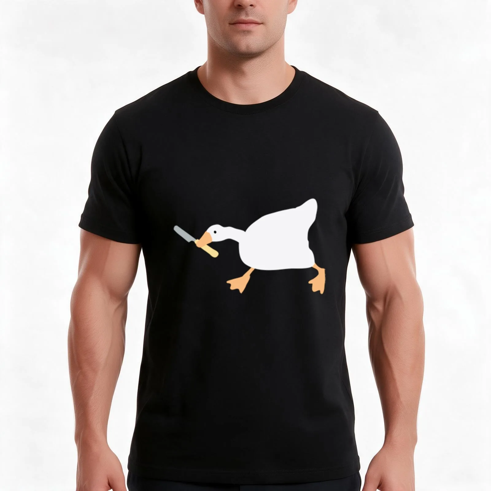 Untitled Goose With Butter Knife Shirt Sticker T-Shirt, Summer Casual Cotton Tee, Oversized Streetwear Tops, Unisex Men Women