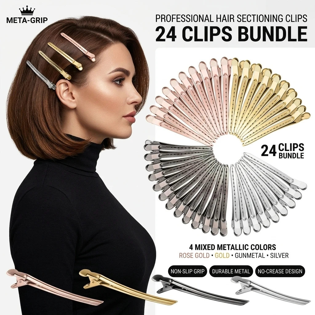 24Pcs Crocodile Leather Hairpin, Duck Bill Hairpin Rust-proof Metal Hairpin With Holes, For Curly Hair Style Partition Clip