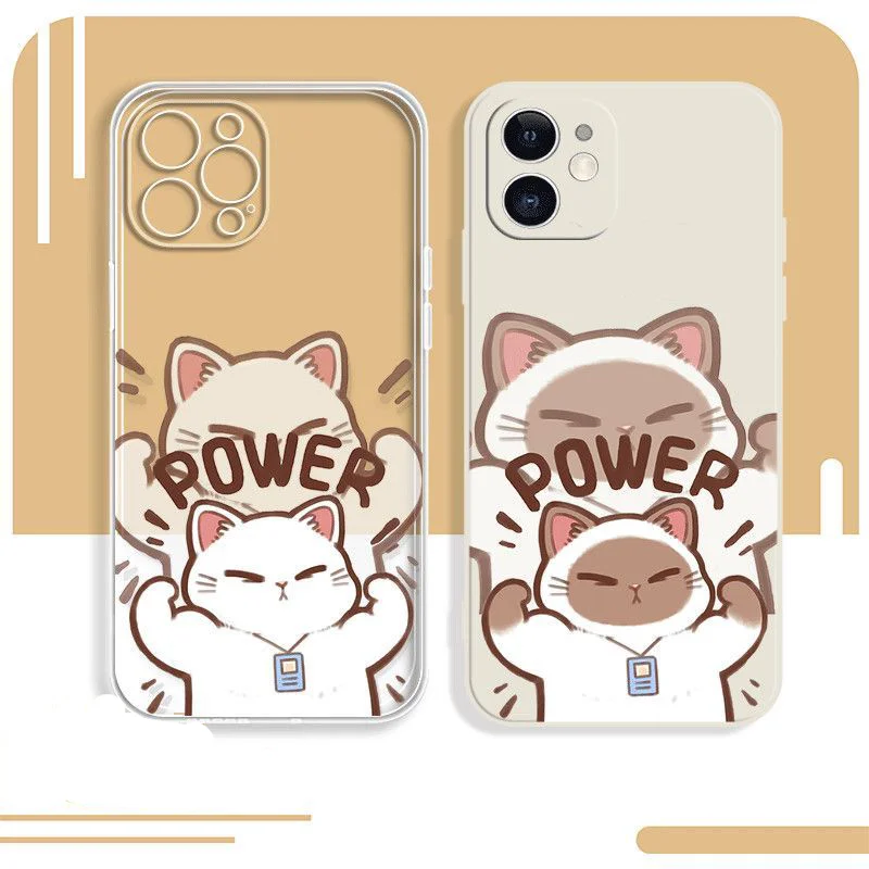 Funny Cartoon Siamese Cat Phone Case For iPhone 15 11 12 14 13 Pro Max Mini XSMax XR SE 7 8 Plus Cute Animal Transparent Covers