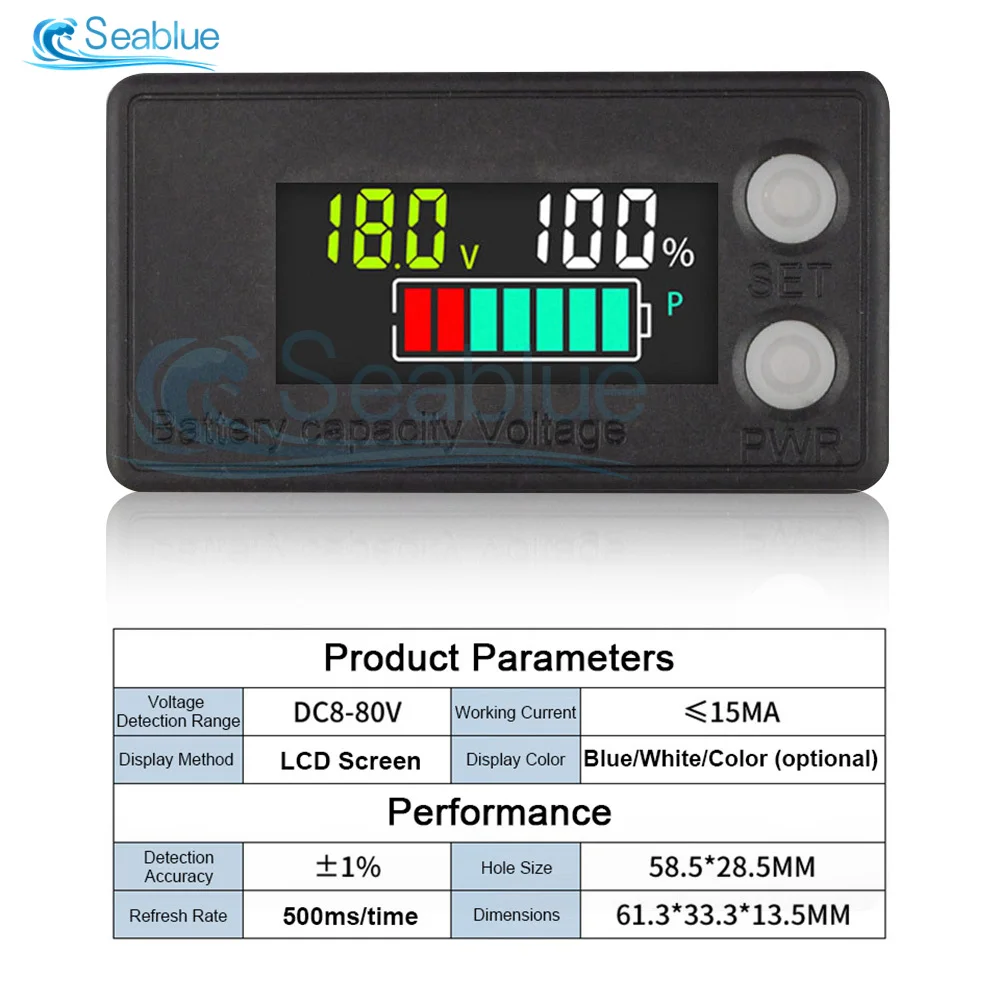 Indicador de capacidad de batería LCD 6133A, indicador de temperatura CC 8V-100V, resistente al agua opcional, medidor de voltímetro de plomo ácido