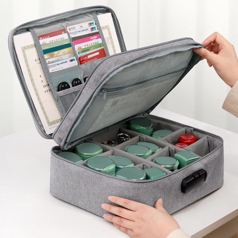 Large Stamp Storage Case with Password Lock Business License Organizer Document and Seal Storage Bag Secure Storage Box