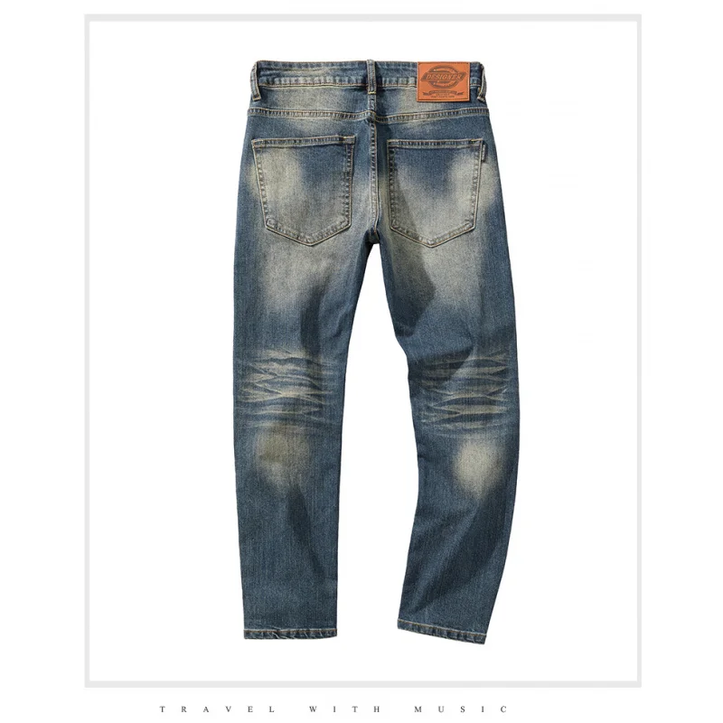 Vintage blaue Herren jeans gewaschen All-Match Street Smart Hosen Bleistift hosen Casual Trend High Street Hosen Männer