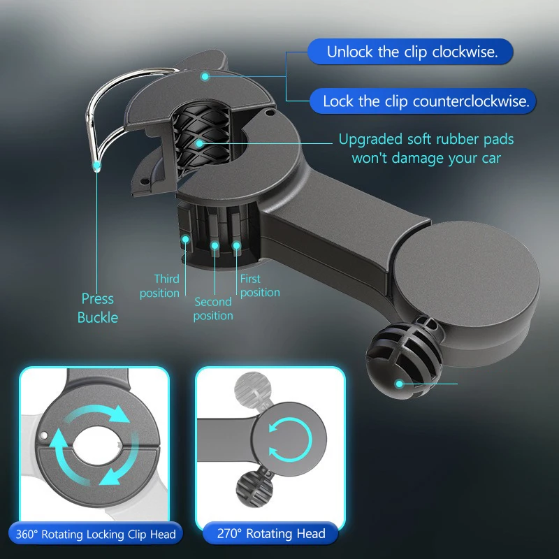 Car Seat Back Fan Dual Head 3 Speed 360 Rotation Adjustable Cooling Fan 12V 24V USB Quiet Airflow for SUV Sedan Truck