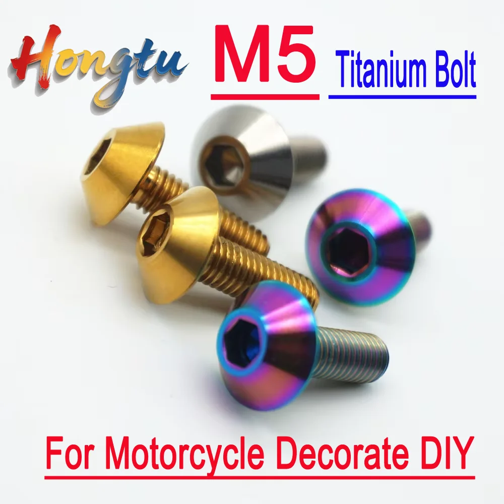 M5 Titanium Bolt for Motorcycle Decorate DIY M5 x15mm Umbrella Hex Soket Head Ti Gold Multicolor Color Ti Screws Fasteners 6pcs