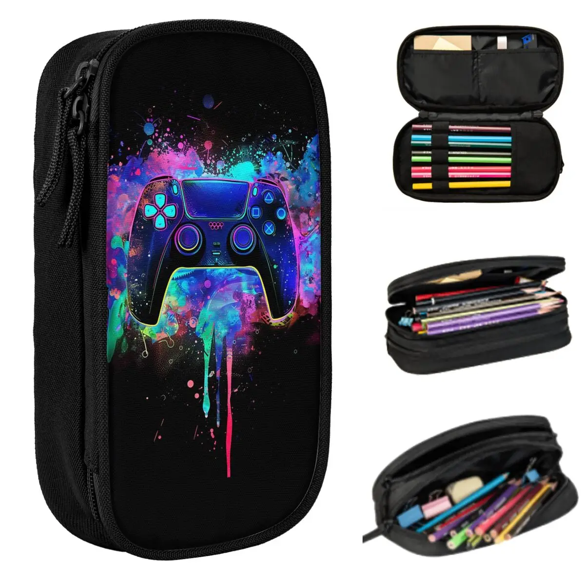 Neon Light Game Controller Gamepad Pencil Case for Boy Girl Gifts Pen Box Pencil Bag Stationery Supplies Pen Holder Bag