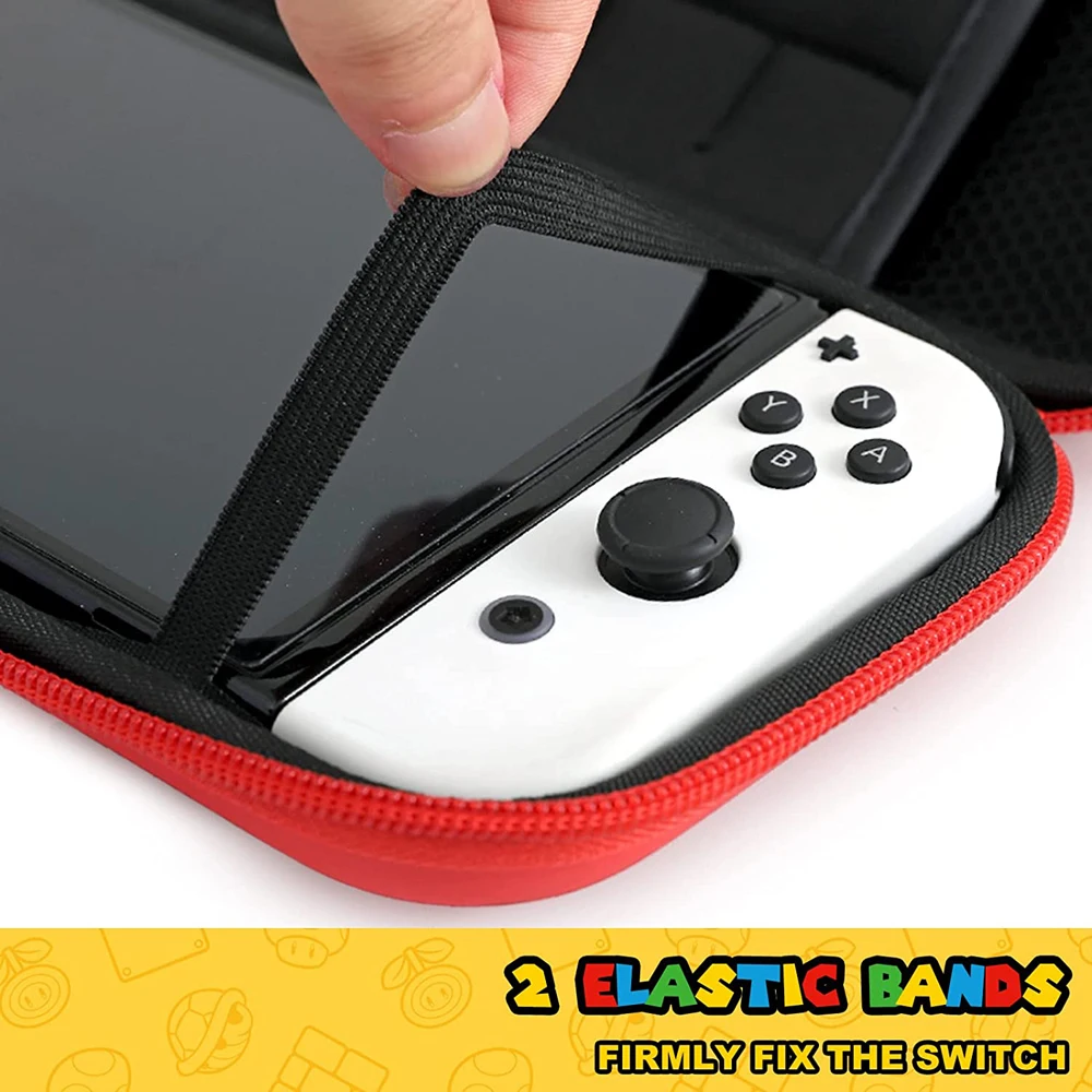 EVA-Aufbewahrungsschalter-Hülle, kompatibel mit Nintendo Switch/OLED, niedliche tragbare Switch-Tragetasche mit 10 Spielhaltern für Mario – Detail 3