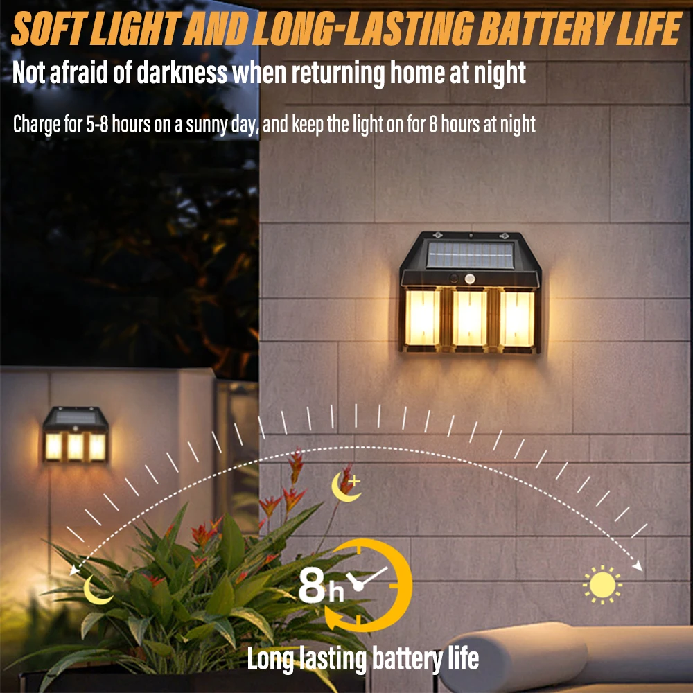 Outdoor Solar LED Wall Light, LED Sensor Light, Garden Landscape Light, Decorative Corrugated Light with Three Lighting Modes