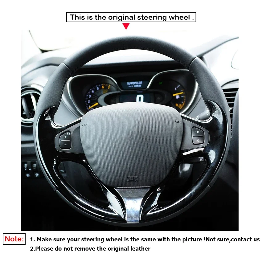 Black Faux Leather Car Steering Wheel Cover for Renault Clio 4 2012-2016 Captur 2013-2016 Samsung QM3 2013-2015