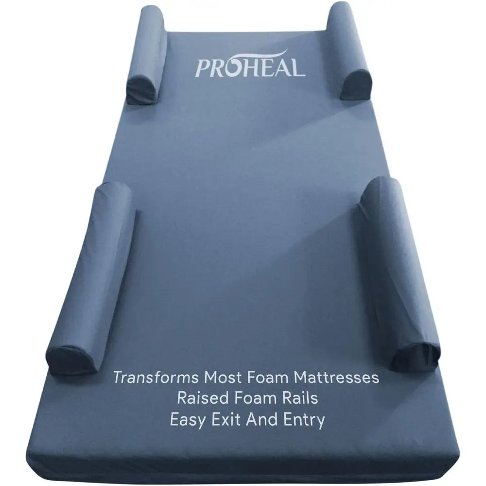 Hospital Bed Foam Mattress Cover With Defined Bed Rails - 48" x 80" x 6" x 3" Rails - Fall Prevention Bed Rails Cover - Patient