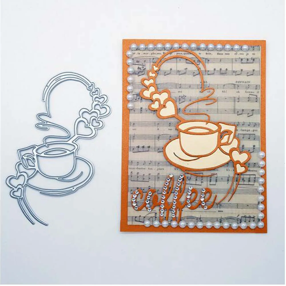 Tea Cup Lace Bag Train Bridge Pier Pond Rain Background Hunter And Dog Metal Cutting Dies DIY Scrapbooking Decorative Embossing