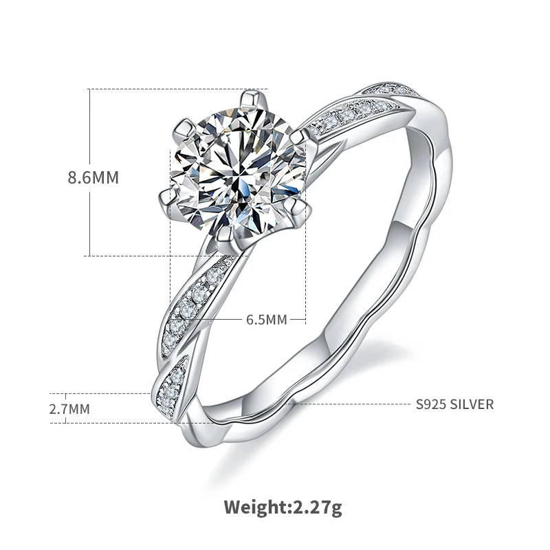 1.0 قيراط سوليتير مويسانيتي خاتم الخطوبة 925 فضة الماس وعد الخلود خواتم النساء الزفاف غرامة مجوهرات