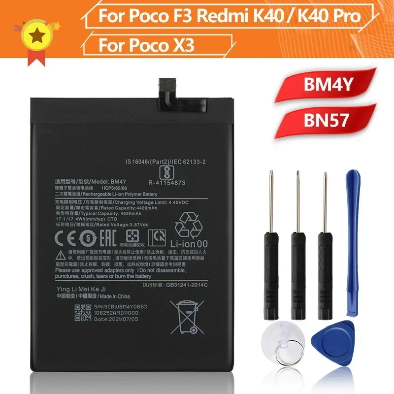 Batería BN57 BM4Y para Xiaomi Poco X3 Pro X3Pro F3 Redmi K40 Pro+ K40pro con herramientas 2