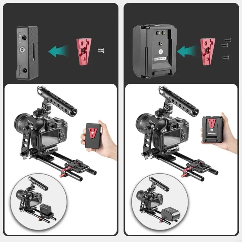 R91A V Placa da bateria montagem Metal V trava trava Bateria Placa montagem Câmera CAGA RELIMENTO RÁPIDO V Suporte à