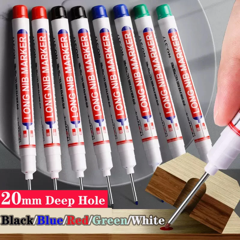 긴 머리 마커 화이트 블랙 영구 딥 홀 펜, 목공 목수 방수 유성, 블루, 그린, 레드 잉크, 20mm, 6 개, 3 개