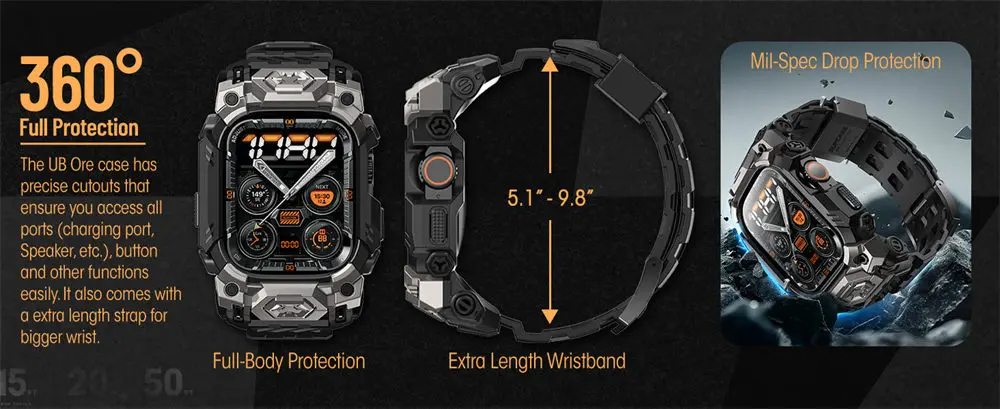 For Apple Watch Ultra 4/3/2/1 Case 49mm (2026-2022) SUPCASE UB Erz Robustes Sport-Herren-Stoßstangengehäuse mit verstellbarem Riemenband – Detail 7