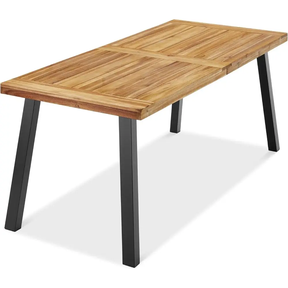 

6-Person Acacia Wood Dining Table, Outdoor Picnic Table with Powder-Coated Steel Legs - Natural, 350 lbs Capacity
