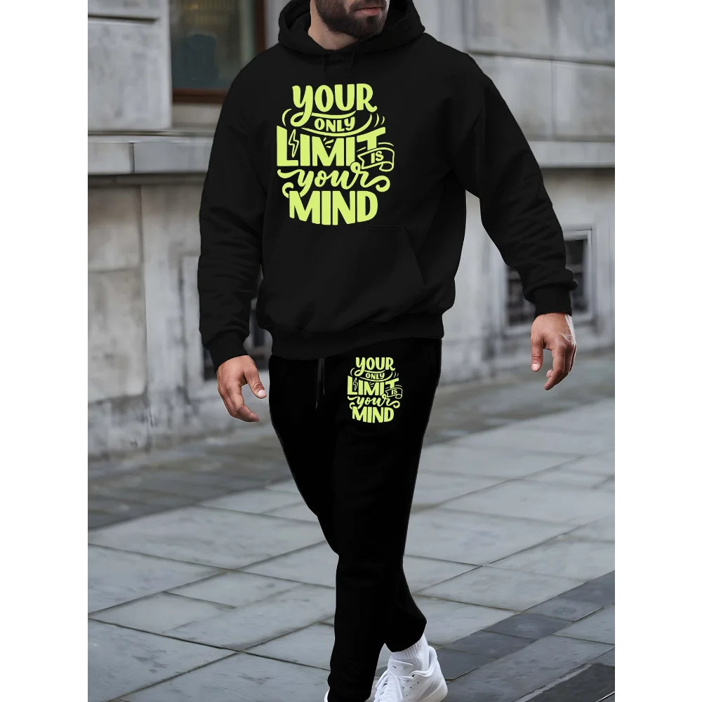 

Autumn and Winter Hooded Sweatshirt Set, New Men's Trendy Printed Hoodie, Men's Casual Sports Top, Drawstring Suit
