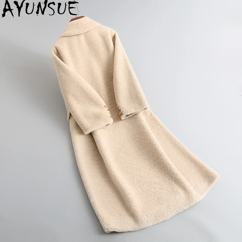 AYUNSUE 100% Naturalne Wełniane Płaszcze Damskie Jesień Zima Kożuch Damski Eleganckie Nowości w Odzieży Wierzchniej 2025 Abrigo Mujer