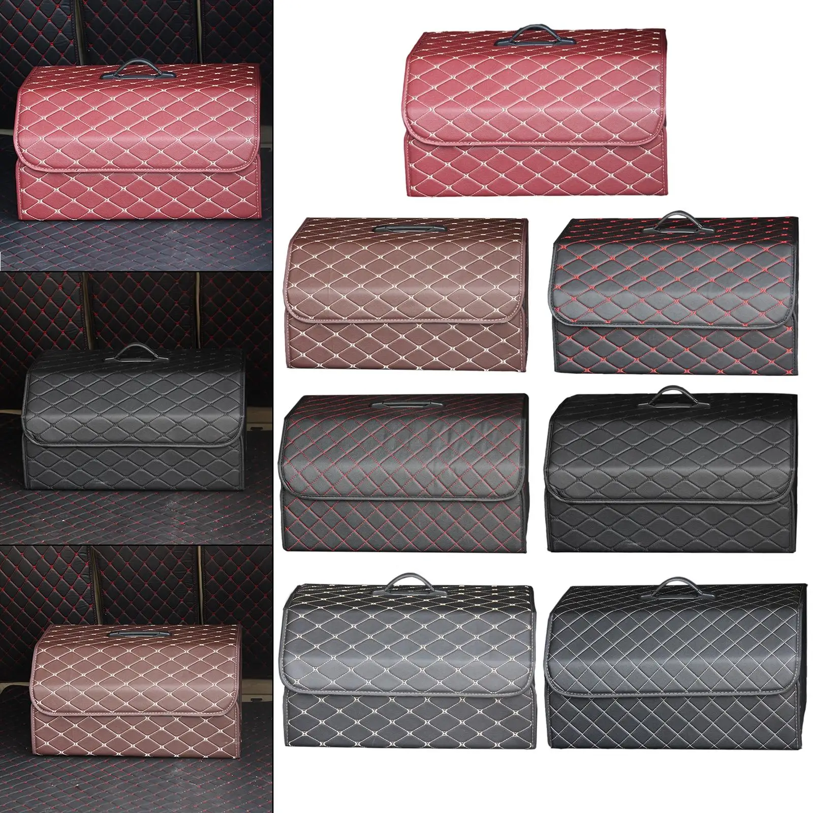 Foldable Car Trunk Storage Box with Lid PU Waterproof Multifunctional Storage Bag Organizer Car Boot Organiser for