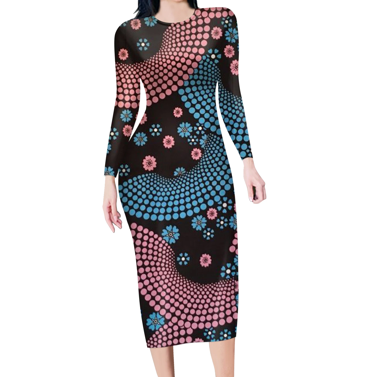 Luxury Design Custom Made Women Long Sleeve Dress Sexy Close-Fitting Dress Ladies Breathable Comfort Bandana Print Dress