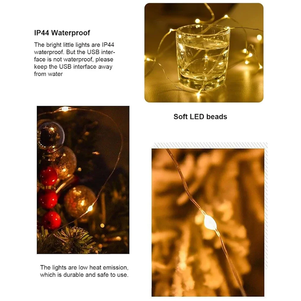 USB Powered String Light, 1-10m White/Warm White/Multi-Color Fairy String Lights for Wedding Party Christmas Festival Decor