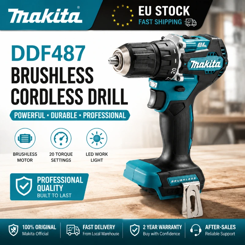 Makita 18V LXT Bürstenloser Akku-Bohrschrauber DDF487 + BL1860B BL1840 6,0Ah Akkupack OEM Original Hochleistungs-Werkzeugset EU-Lager Schneller Versand