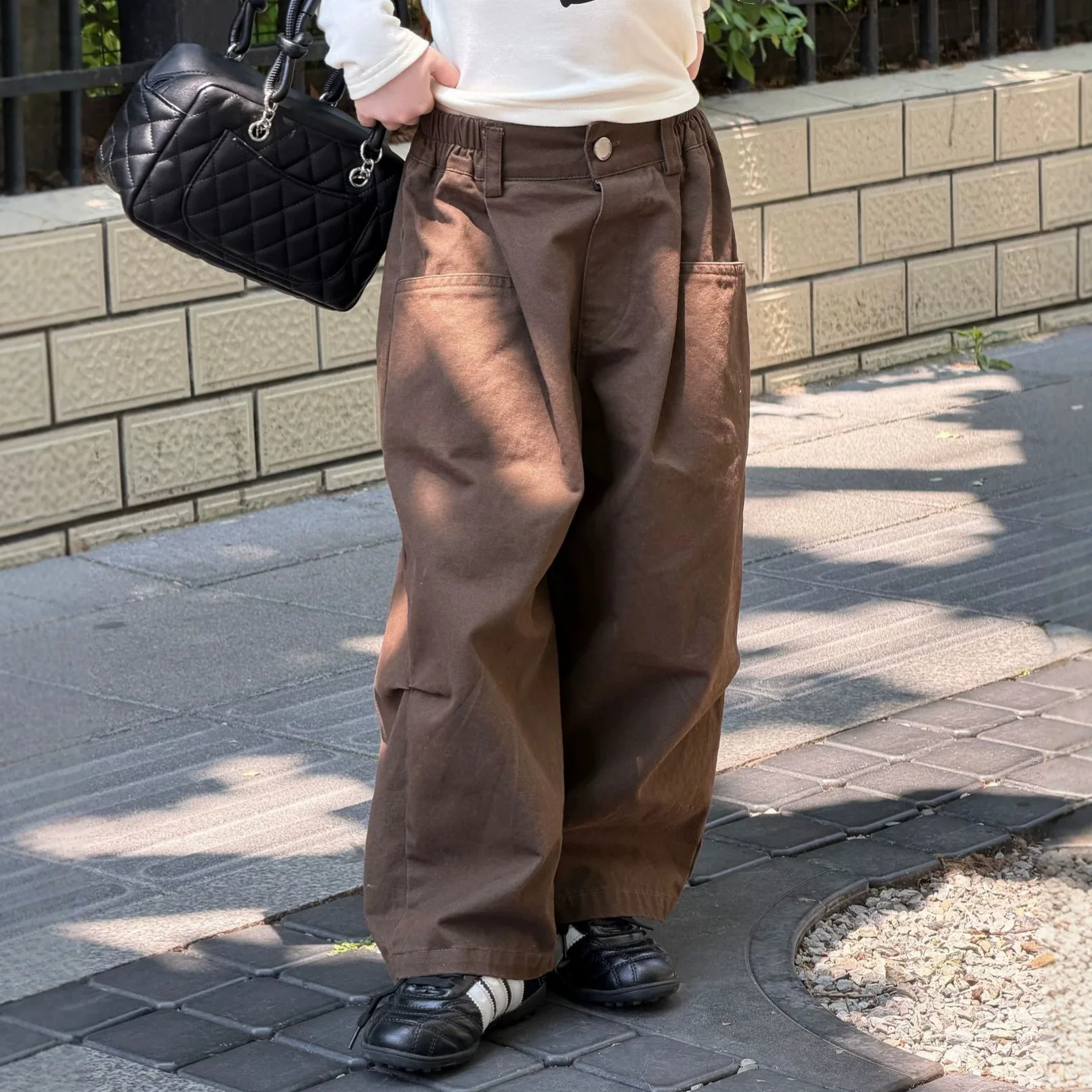 2026 Fall Spring Boys Girls Soft Washed Cotton Pants Solid Mid Rise Casual Cotton Long Pants Korean Fashion