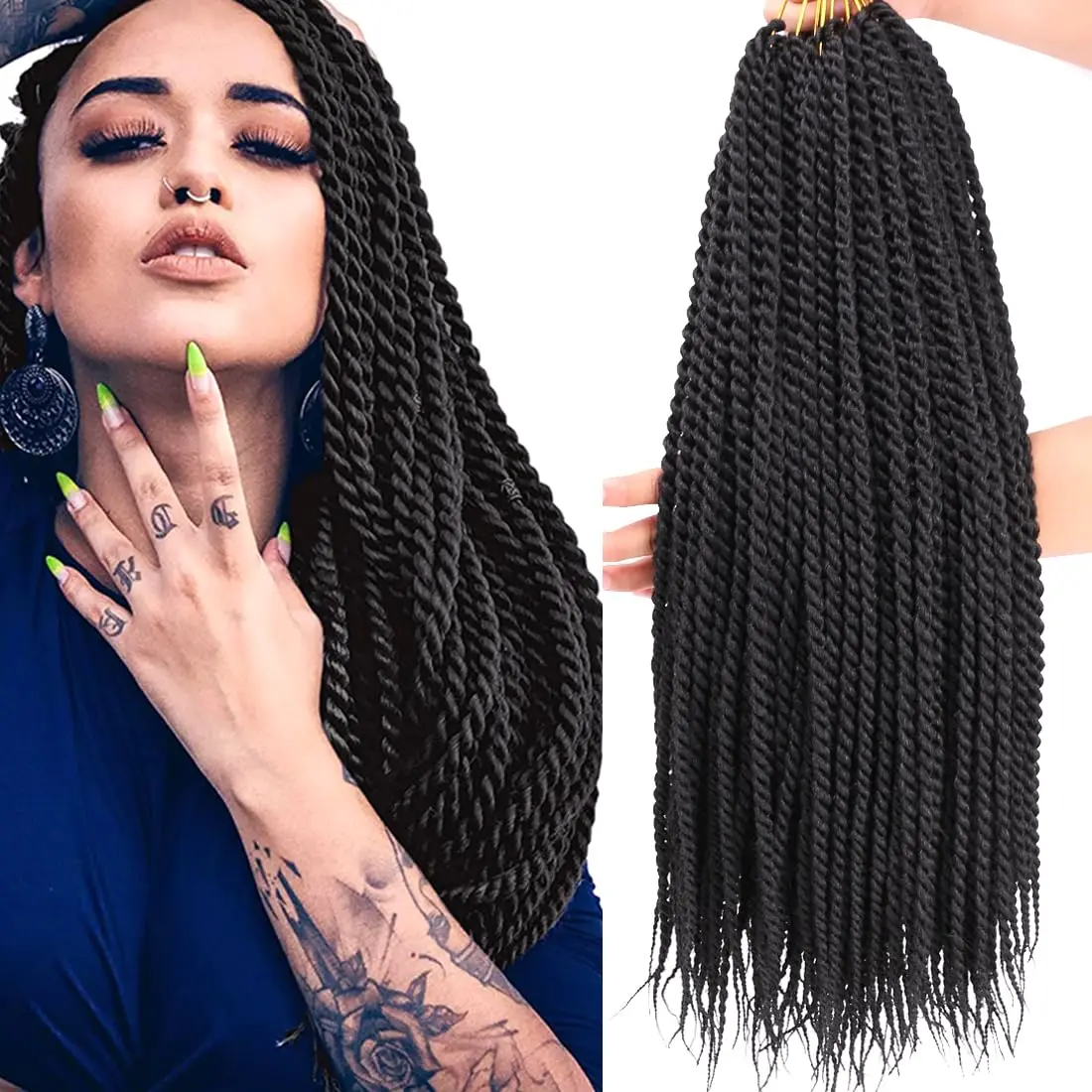 Havana Twist Crochet Hair 100% Human Hair Senegalese Twist Human Hair Braiding Hair Extension, 10 strands/package, Super Soft